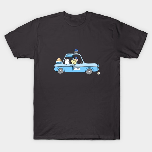 Blue policecar with cool girl and her dog T-Shirt by Mellowdays